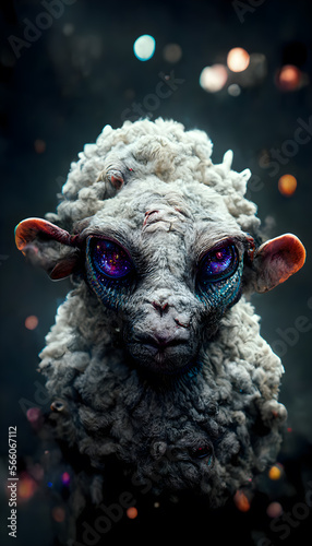 Alien futuristic sheep illustration, modern realistic design