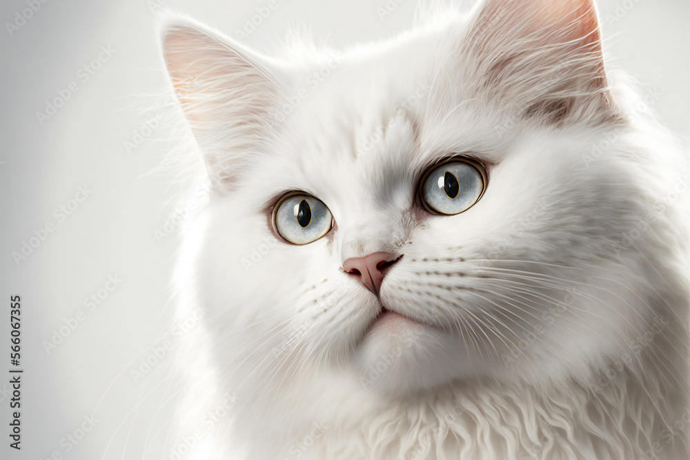 White cat furry cat, fluffy cat - Created with Generative AI technology.