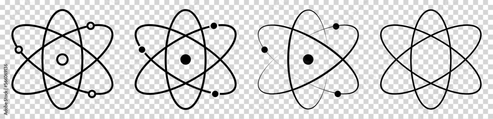 Set of atom icons. Vector illustration isolated on transparent background - obrazy, fototapety, plakaty 