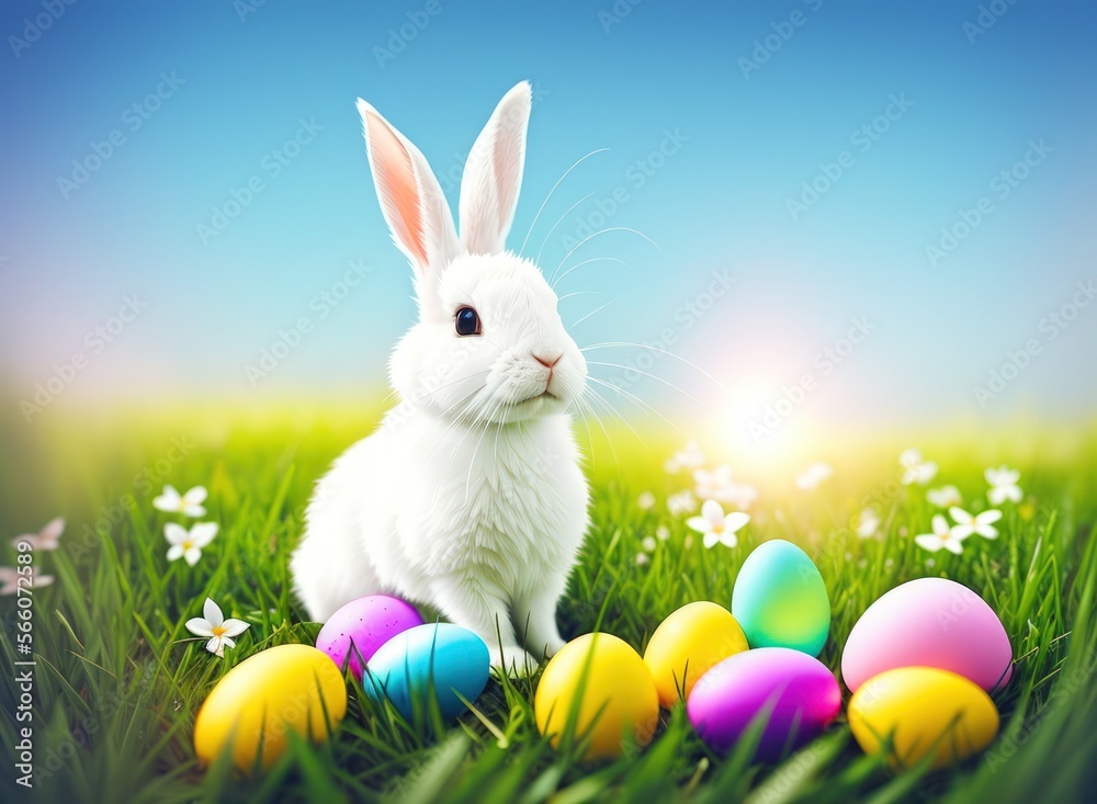 Obraz premium A rabbit with easter eggs