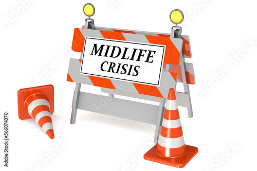 Midlife crisis sign on barricade and traffic cones photo