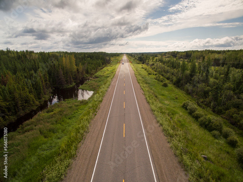 Aerial View of Highway through Forest, Manitoba, Canada