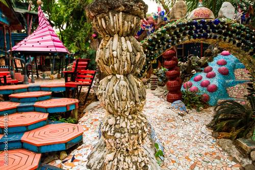 Colorful structures at the Jade Seahorse, Utila Island, Honduras. photo