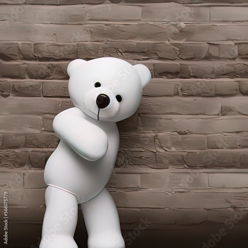 a white teddy bear holding a red heart, bearbrick, photo studio background, photo studio   photo