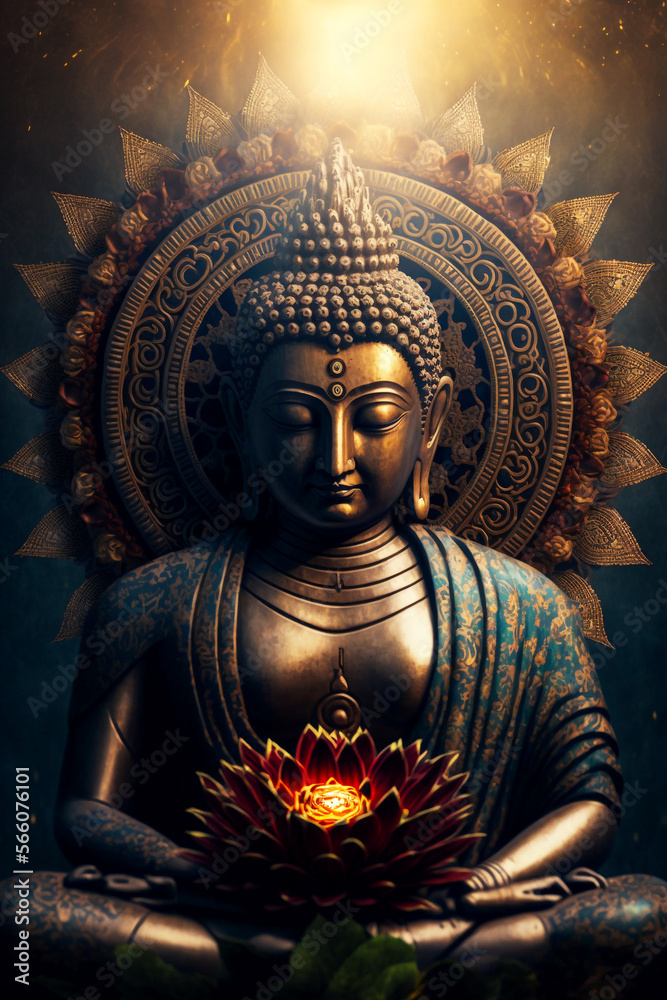 Statue of Buddha. Spiritual Lotus Flower. 
