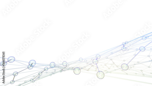 Clear glass atom structure on white background under spot light environment. Concept 3D CG of biological science, network technology and human strategy.