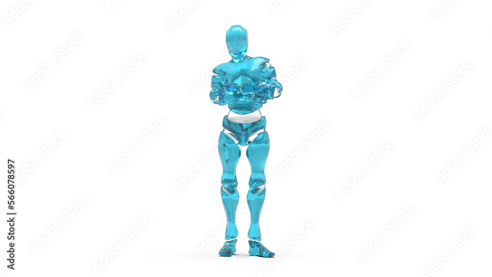 Detailed appearance of the clear blue AI robot under white background. Concept 3D CG of automatic operation, optimization and block chain. PNG file format. Detailed appearance of the clear blue AI robot under white background. Concept 3D CG of automatic operation, optimization and block chain. PNG file format.