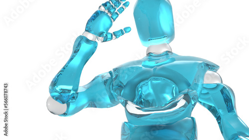 Detailed appearance of the clear blue AI robot under white background. Concept 3D CG of automatic operation  optimization and block chain. PNG file format.