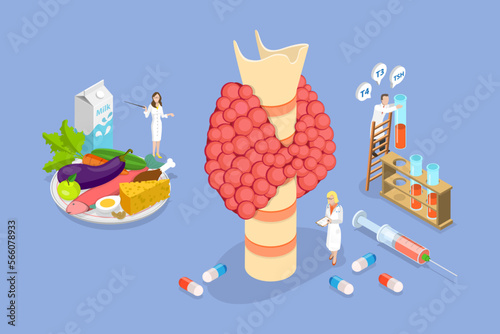 3D Isometric Flat Vector Conceptual Illustration of Hypothyroidism, Thyroid Gland Examination