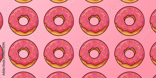 Patroness, strawberry donut,  vector flat illustration
