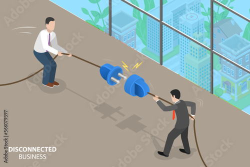 3D Isometric Flat Vector Conceptual Illustration of Disconnected Business, Communication Problems
