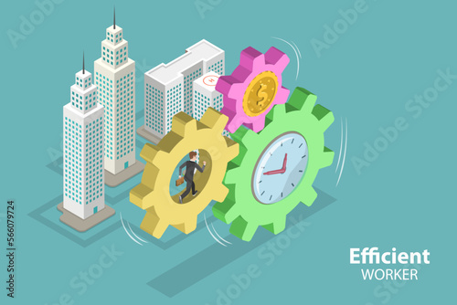 3D Isometric Flat Vector Conceptual Illustration of Efficient Time and Task Management Strategy, Efficiency or Maximum Productivity,