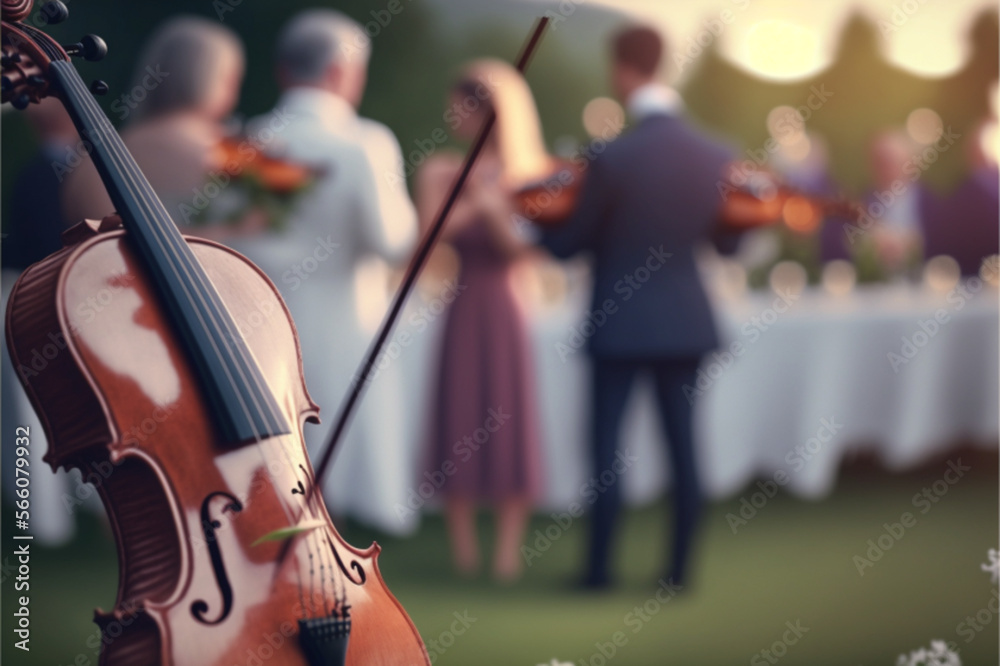 violinist, in focus, foreground, 4k, cinematic, wedding couple, wedding, background, blurred, generate IA. violinist, in focus, foreground, 4k, cinematic, wedding couple, wedding, background, blurred, generate IA.