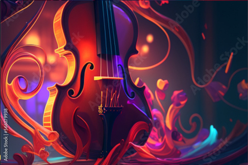 Violin vibrant, light, shadows, highlights details, cheerful colors, generate ia