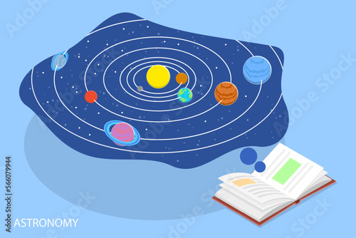 3D Isometric Flat Vector Conceptual Illustration of Astronomy Science and Education, Explore Stars and Galaxies