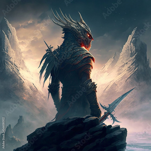 landscape with dragon hero and sword