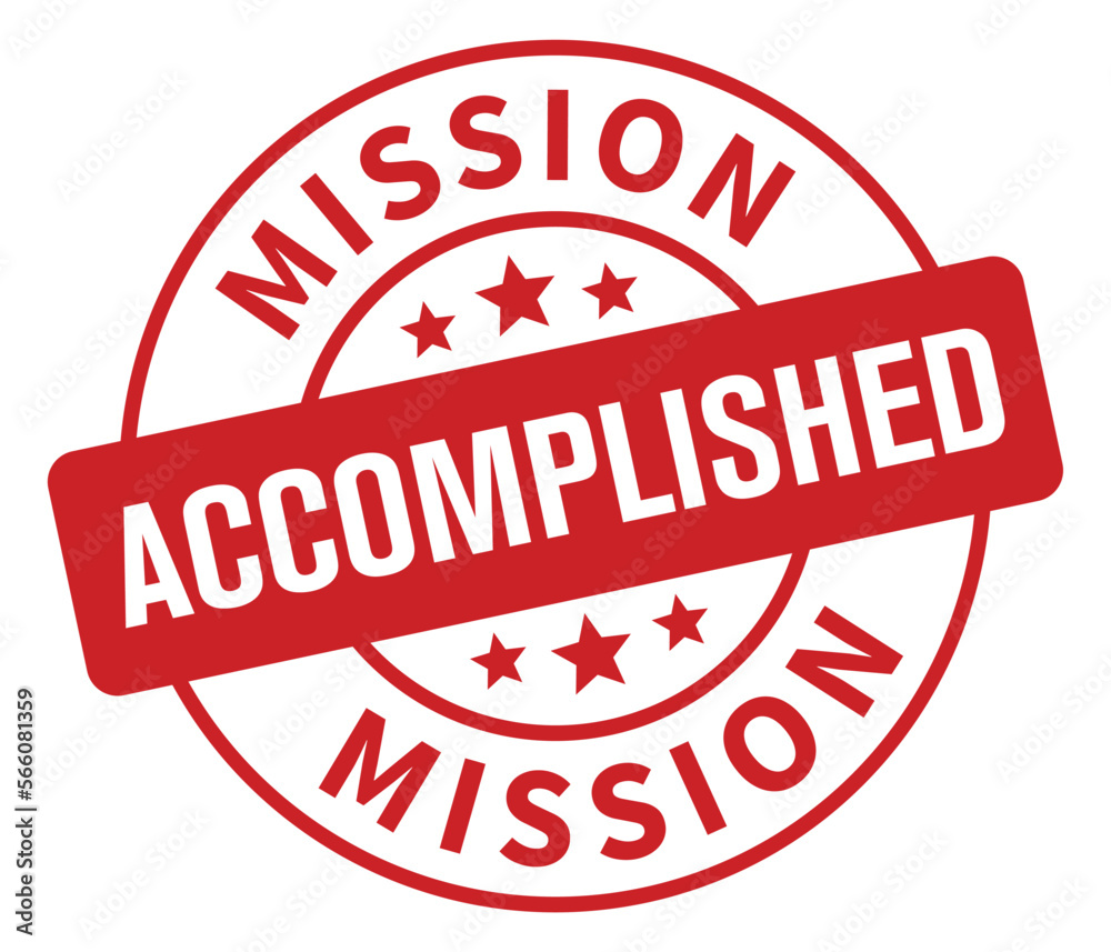Round mission accomplished or objective complete vector stamp label icon for apps and websites