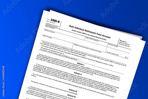 Form 5305-R documentation published IRS USA 09.16.2017. American tax document on colored