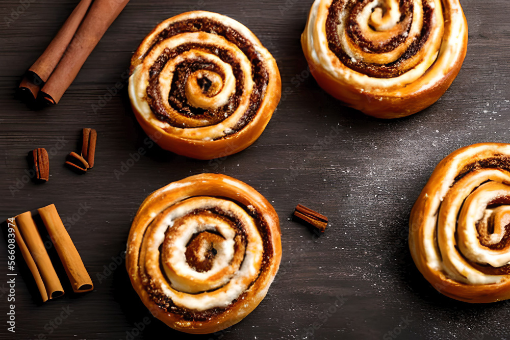 Fototapeta premium cinnamon rolls on a wooden table