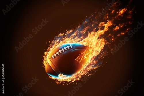 American football ball in fire flying