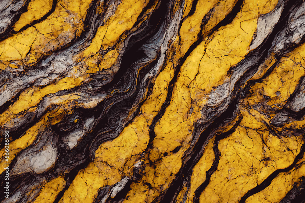 Close-up of a gold and white marble surface with a rough texture. Cracked and distressed, it makes a perfect background for design projects.