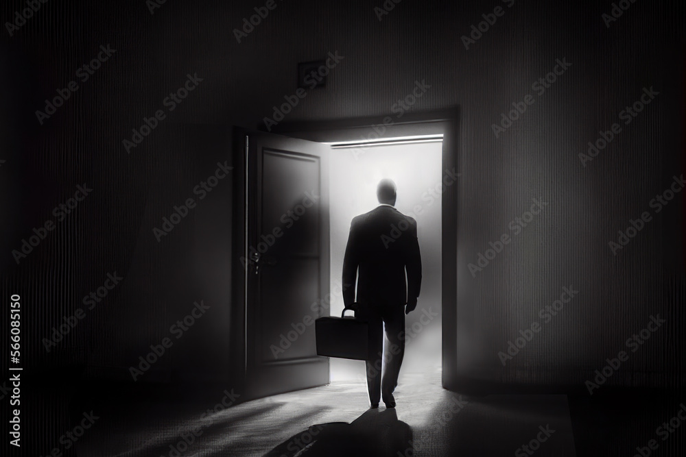 Obraz premium Concept of a white collar worker walking out of the office building after being fired from his job - generative ai
