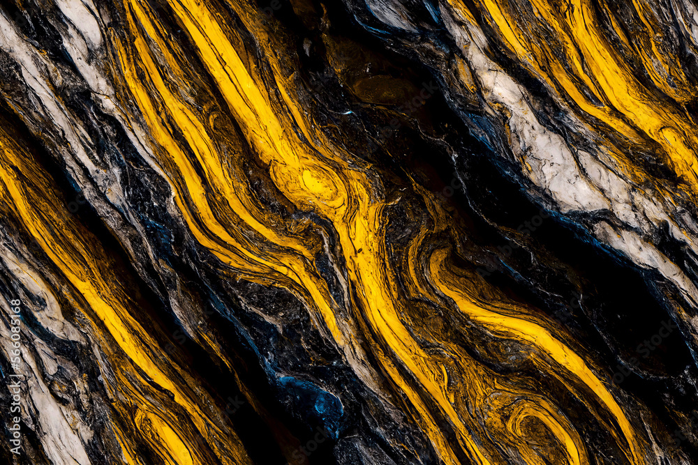 Close-up of a gold and white marble surface with a rough texture. Cracked and distressed, it makes a perfect background for design projects.