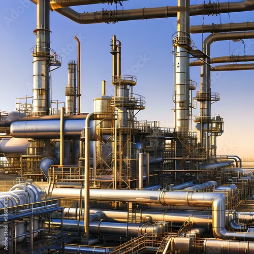 A natural gas processing facility with pipelines and compressors, generative AI