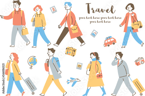 旅行に行く人たちのセット_色