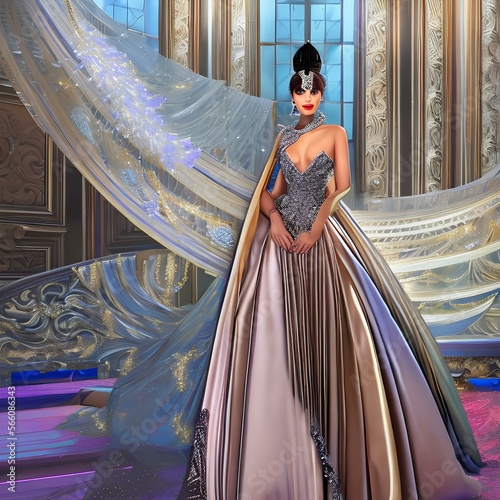 An Art Deco inspired fashion show featuring extravagant gowns and headpieces2, Generative AI