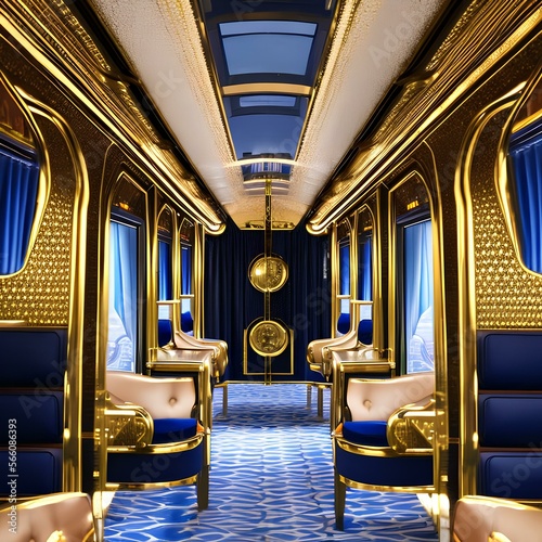 An Art Deco inspired luxurious train carriage with velvet seats and brass fixtures2  Generative AI
