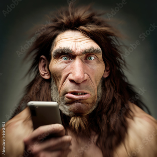 Neandertaler mit Smartphone in der Hand - Generative AI