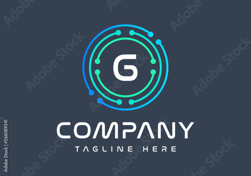Letter G logotype green and blue colors, Technology, and digital abstract dot connection logo vector.