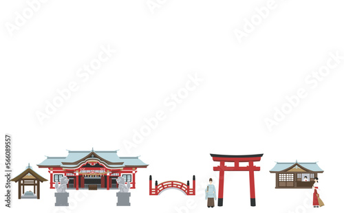 朱色の神社　境内の中　アウトラインなし