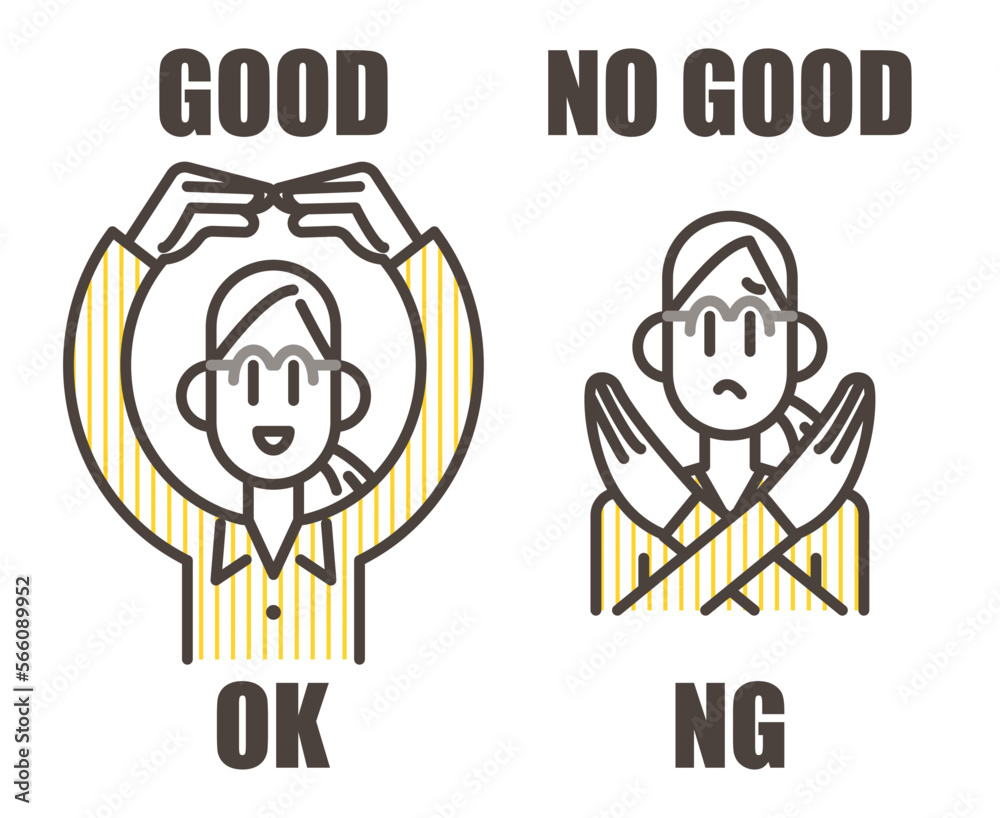Young woman gesturing with her arms making a circle and a cross [Vector illustration].