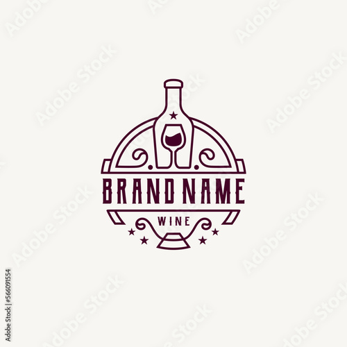 vintage luxury label logo design with wine bottle glass for classic restaurant bar