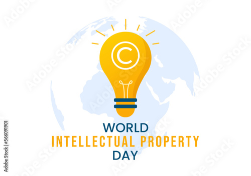 World Intellectual Property Day Illustration with Creativity and Light Bulb Idea for Web Banner or Landing Page in Flat Cartoon Hand Drawn Templates