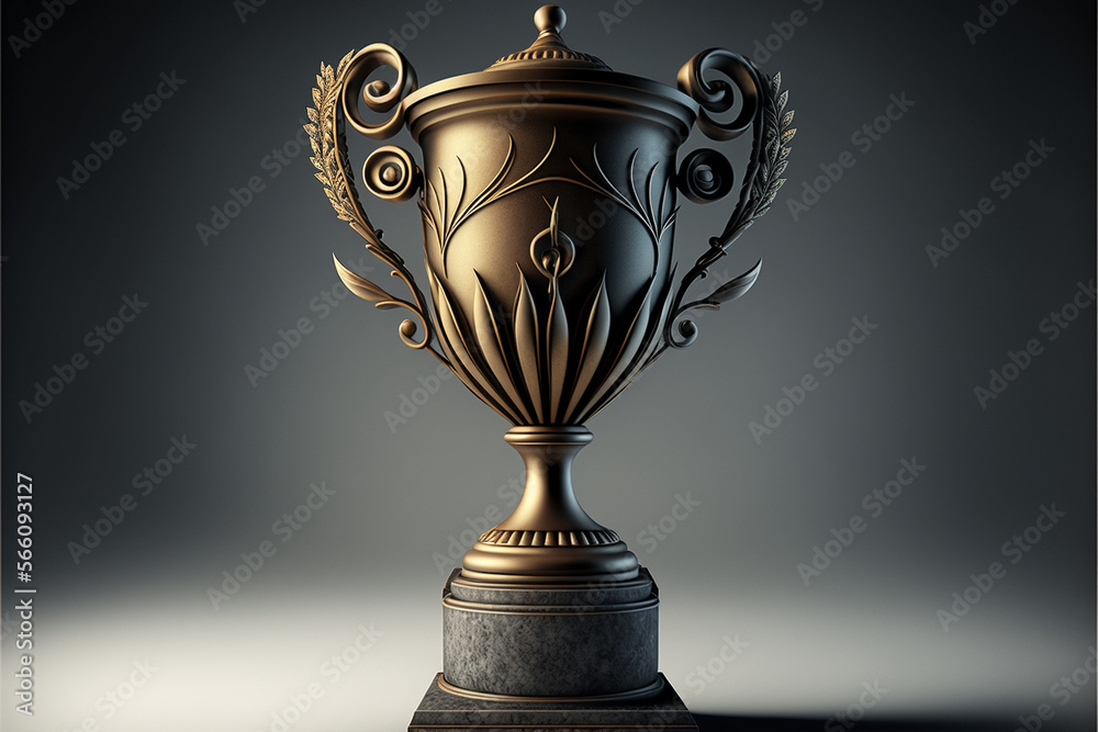 ancient trophy for sports and achievement on gray background ancient trophy for sports and achievement on gray background