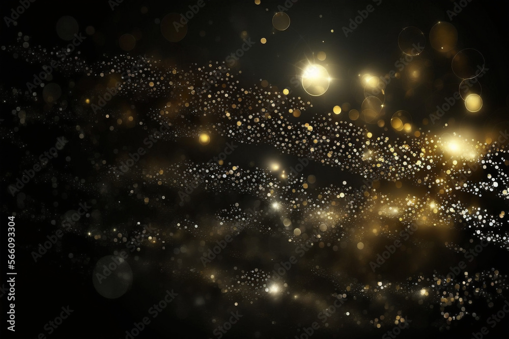Golden particle flow blurry. Generative AI.
