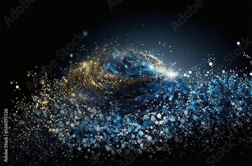 Magical swirl of blue and golden particles. Generative AI.