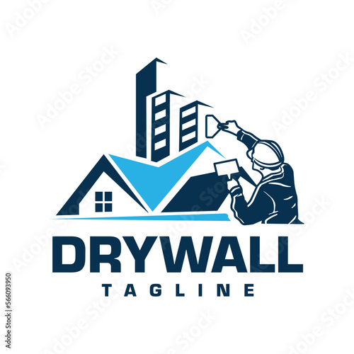 Dry Wall Logo Template. House Improvement Logo Design Template in White Isolated Background