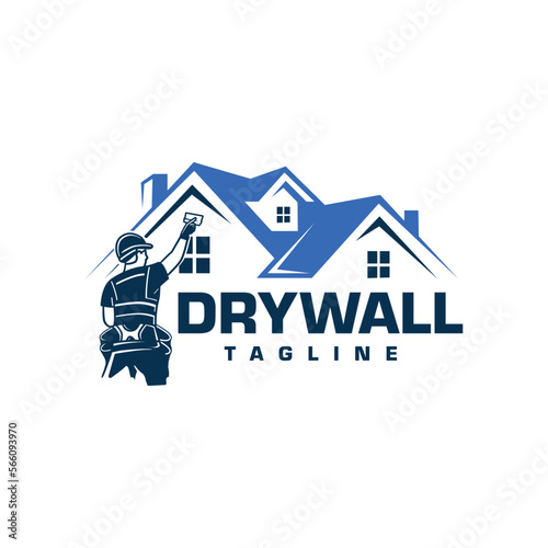 Dry Wall Logo Template. House Improvement Logo Design Template in White Isolated Background
