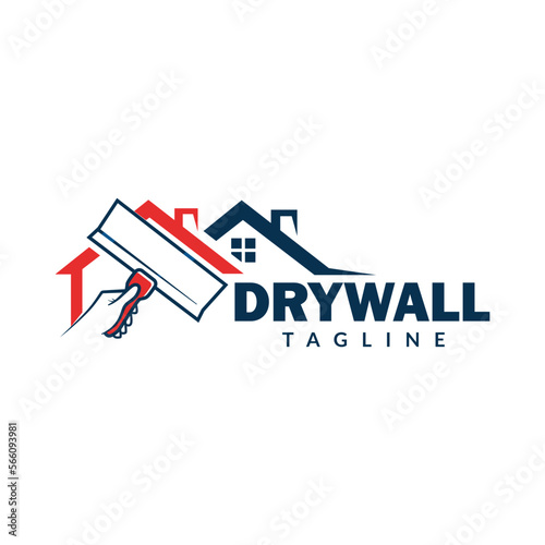 Dry Wall Logo Template. House Improvement Logo Design Template in White Isolated Background