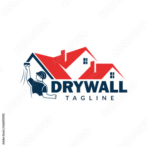 Dry Wall Logo Template. House Improvement Logo Design Template in White Isolated Background