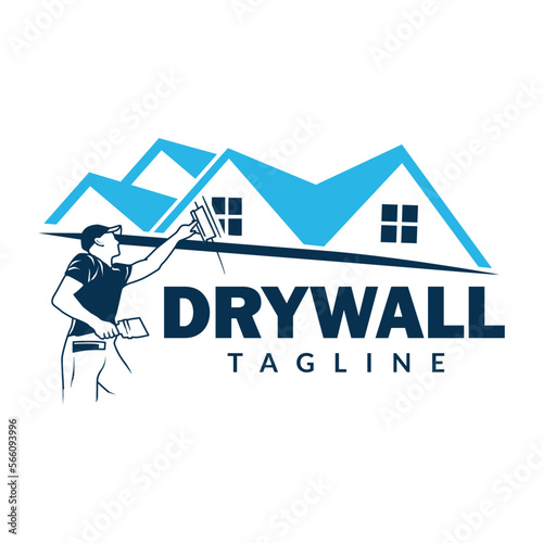 Dry Wall Logo Template. House Improvement Logo Design Template in White Isolated Background