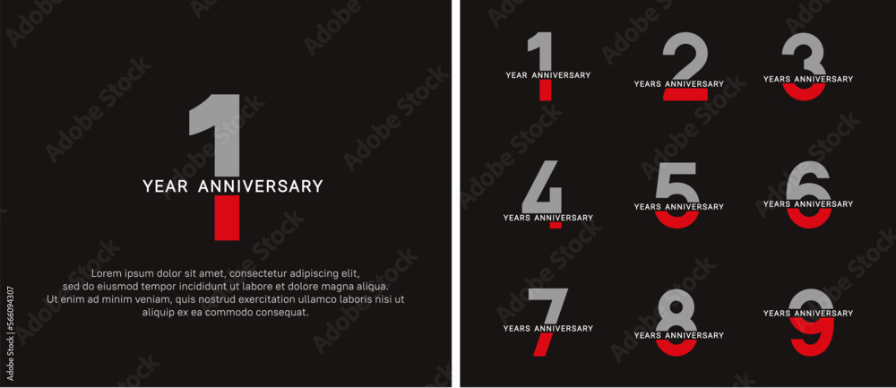 set of anniversary logo style grey and red color on black background for celebration set of anniversary logo style grey and red color on black background for celebration