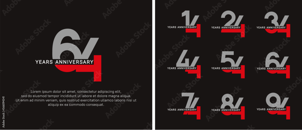set of anniversary logo style grey and red color on black background for celebration set of anniversary logo style grey and red color on black background for celebration