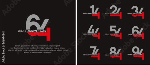 set of anniversary logo style grey and red color on black background for celebration