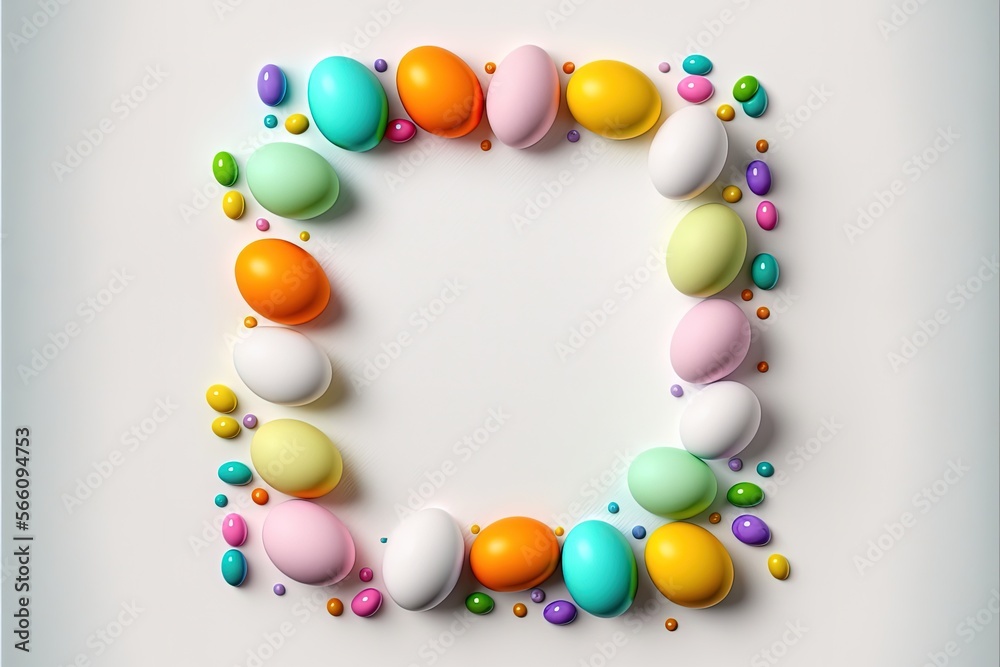 White background with easter eggs and space for writing. Generative AI White background with easter eggs and space for writing. Generative AI