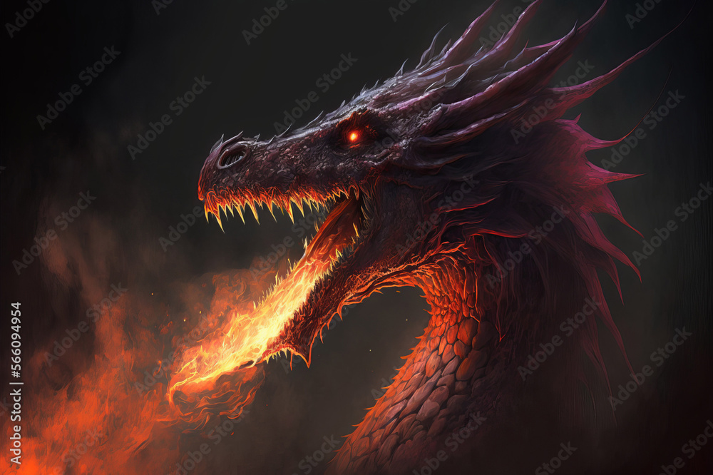 Red dragon breathing fire and smoke on a black background. Mythological creature. Red dragon breathing fire and smoke on a black background. Mythological creature.
